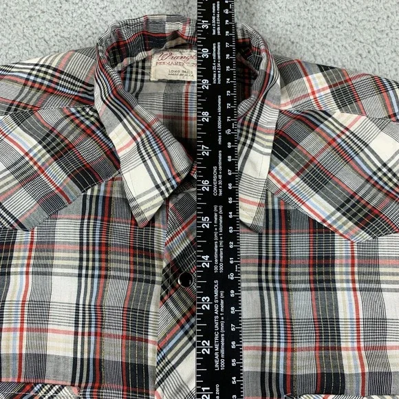 Vintage Wrangler Shirt Mens 15/33 Grey Plaid Western Pearl Snap 70's Made In USA - Picture 7 of 11
